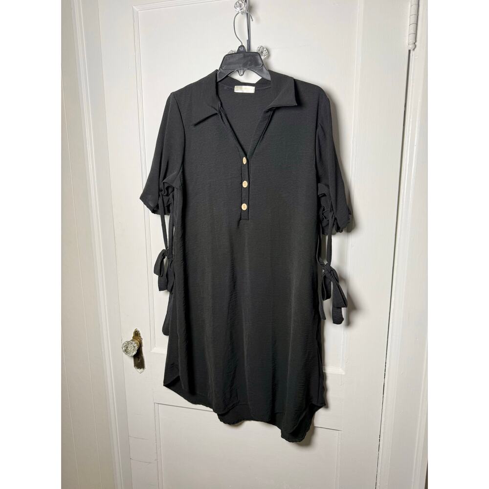 Seven Island Black Short Sleeve Chic Minimalist Flowy Cover-Up Dress Large